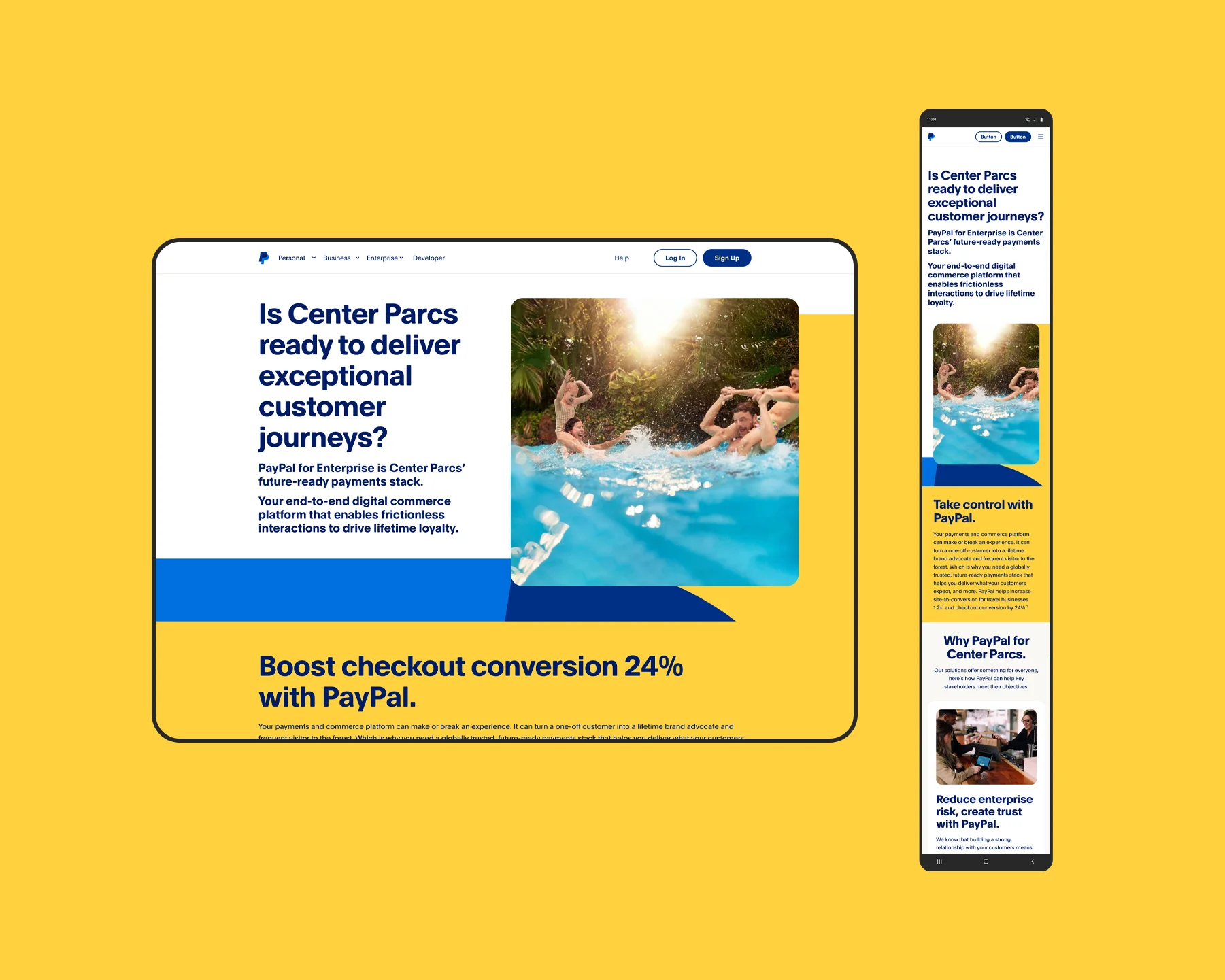 Center Parcs landing page design for PayPal by AlphaTwice London.